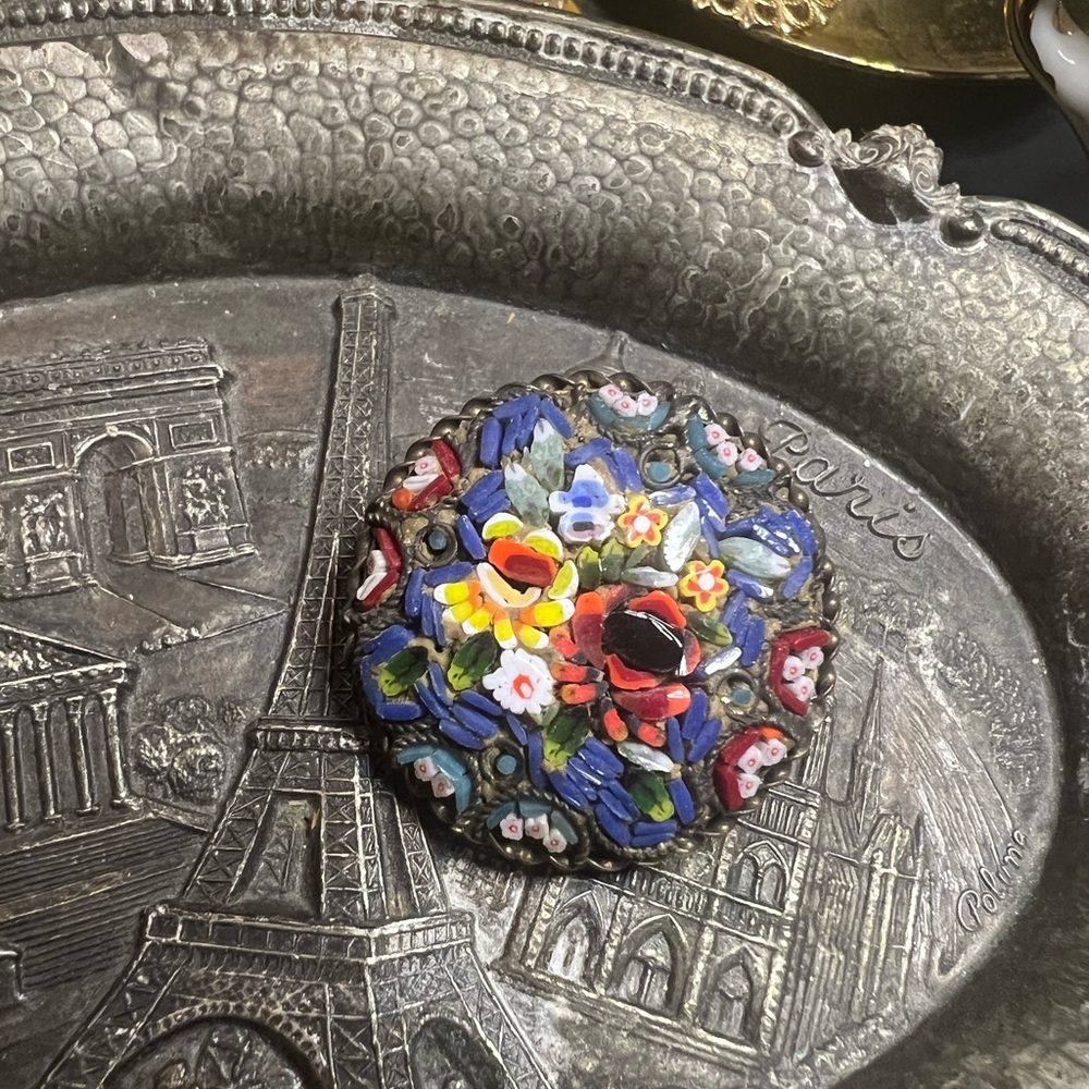 Italian Micro Mosaic Floral Brooch